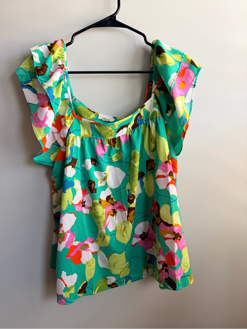 eesome Teal Floral Flutter Sleeve Blouse
